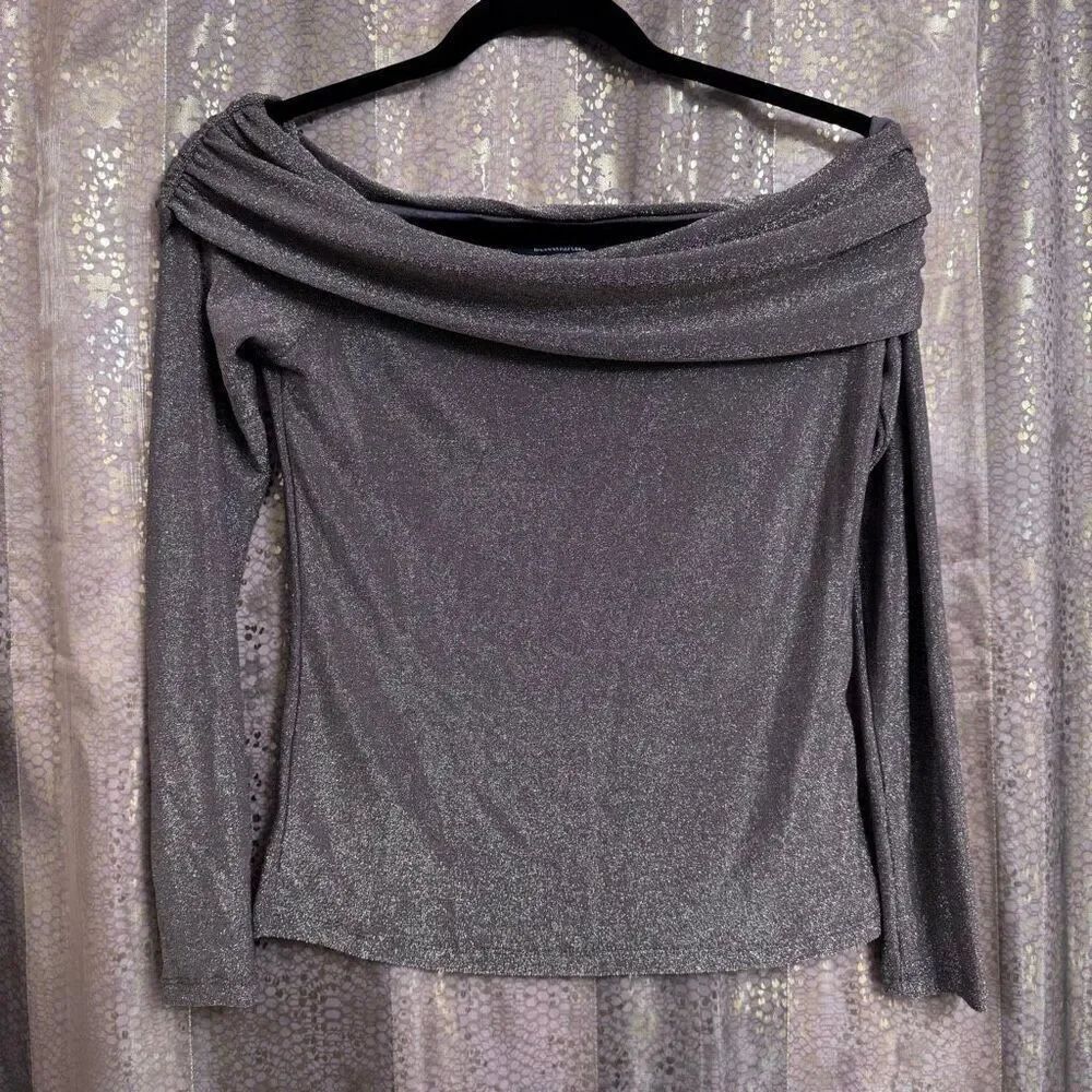 Banana Republic Gold Brown Metallic Sparkly Low Shoulder Top Small